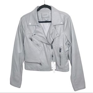 BLANK NYC Light Gray Faux Leather Moto Jacket
